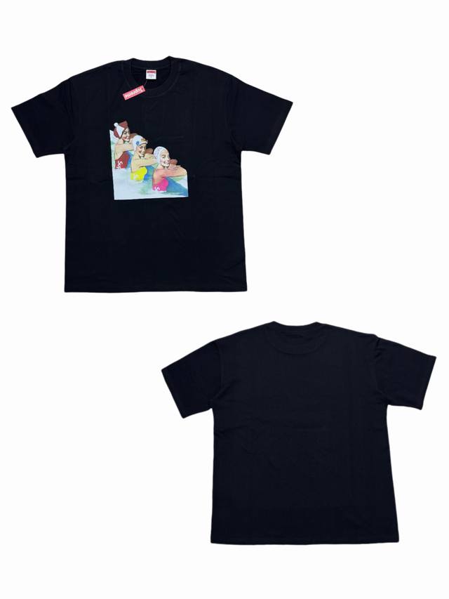 Su133# Supreme Ss18 Swimmers Tee Black printed short-sleeved T-shirt, unisex, bl
