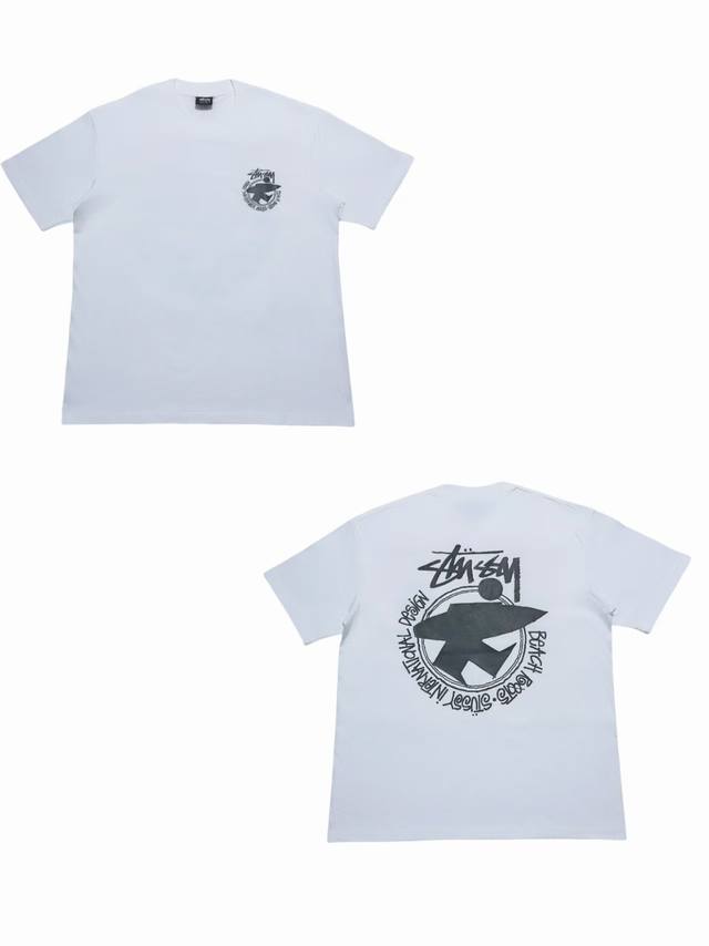 S250# White background Stussy Ss22 back printed round neck short-sleeved T-shirt