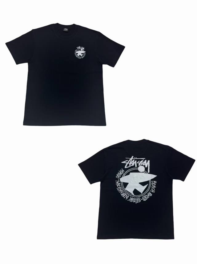 S251# White background Stussy Ss22 back printed round neck short-sleeved T-shirt