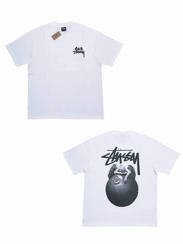 S267# Stussy Fw22 8-ball series black 8 sculpture angel print short-sleeved T-sh