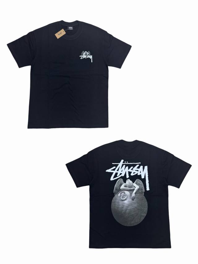 S266# Stussy Fw22 8-ball series black 8 sculpture angel print short-sleeved T-sh