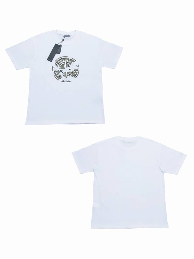 054# Stone Island Logo printed round neck pullover short-sleeved T-shirtClassic