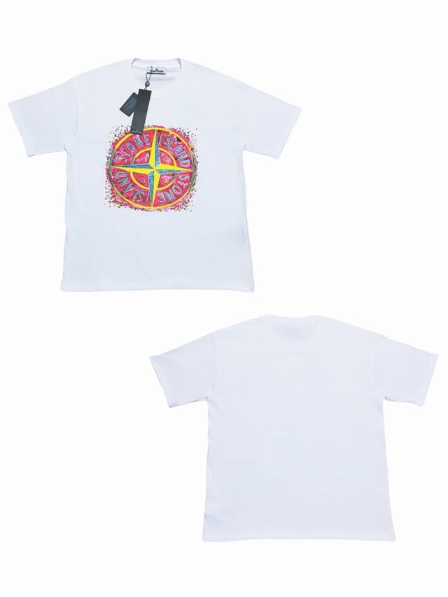 044# Stone Island Logo compass print round neck short-sleeved T-shirtClassic rou