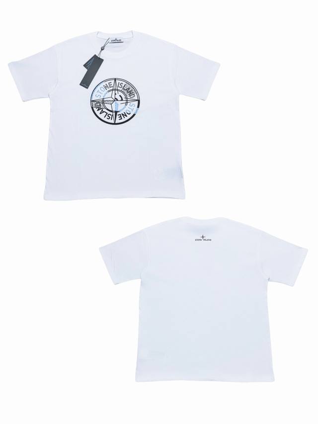 042# Stone Island logo compass print short-sleeved T-shirtClassic round neck des