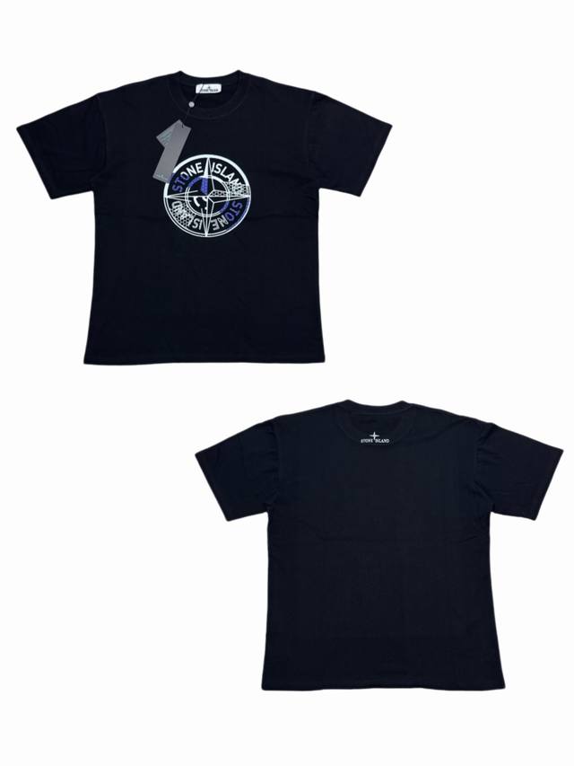 041# Stone Island logo compass print short-sleeved T-shirtClassic round neck des