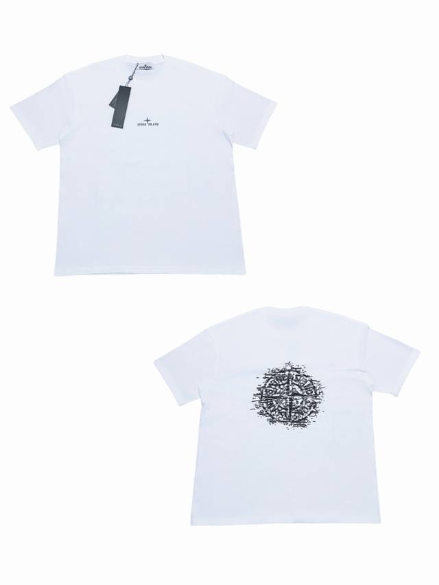 036# Stone Island Ss23 Logo compass print round neck short-sleeved T-shirt in bl