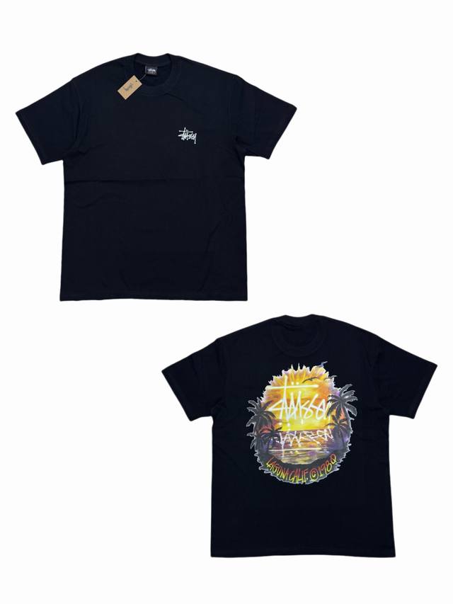 S282# Stussy Ss24 coconut tree sunset landscape loose casual short-sleeved T-shi