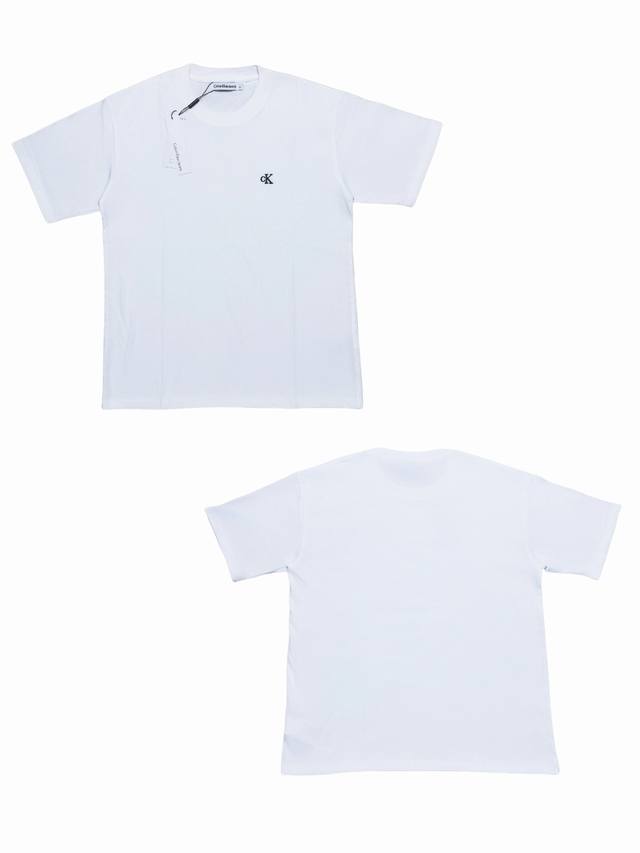 Ck502# Calvin Klein Ck solid color logo embroidered round neck casual short slee