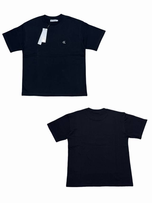 Ck501# Calvin Klein Ck solid color logo embroidered round neck casual short slee