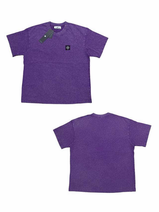 St023# Stone Island washed and distressed logo short-sleeved T-shirt for men and