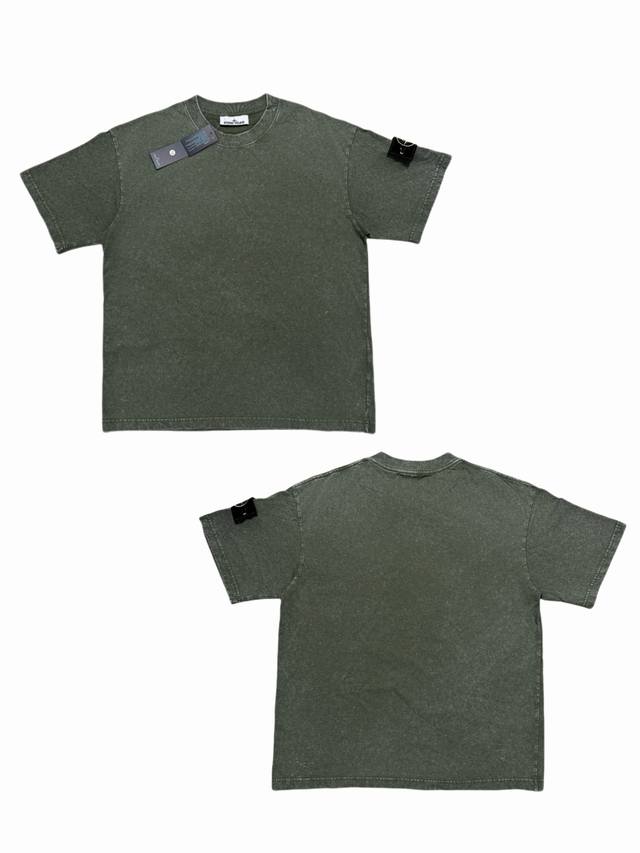 St022# Stone Island Logo armband washed short-sleeved T-shirt for men and women.
