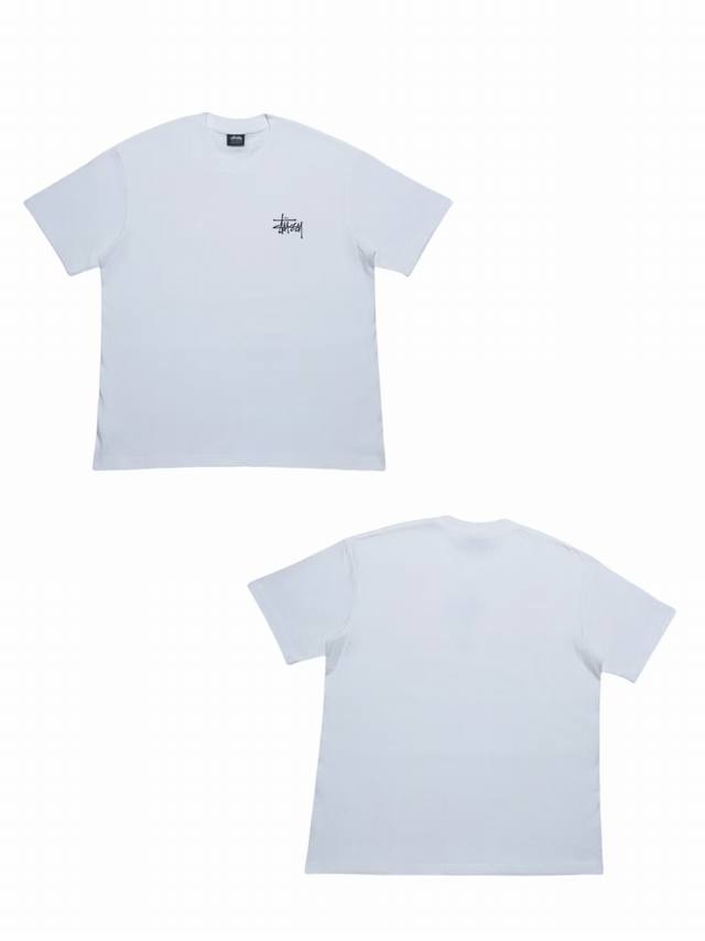 S244# White background Stussy classic basic printed short-sleeved T-shirt, unise