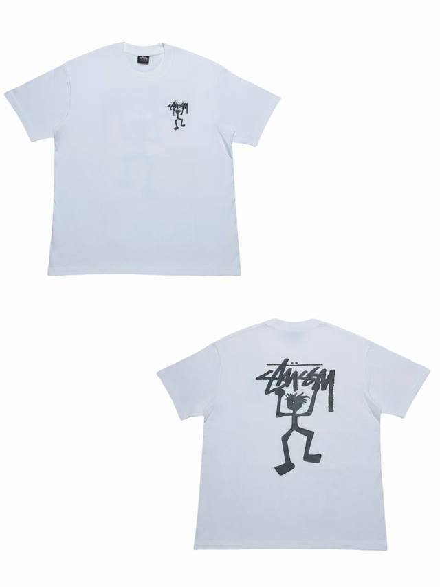 S248# White background Stussy T-Shirt letter print round neck short-sleeved T-sh