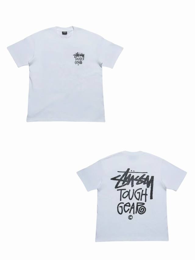 S254# White background Stussy Ss24 screen printed pattern Logo short-sleeved T-s