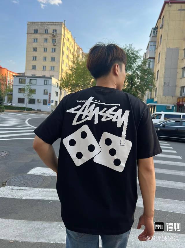 S241# Stussy Ss23 dice line printed round neck short-sleeved T-shirt, unisex use