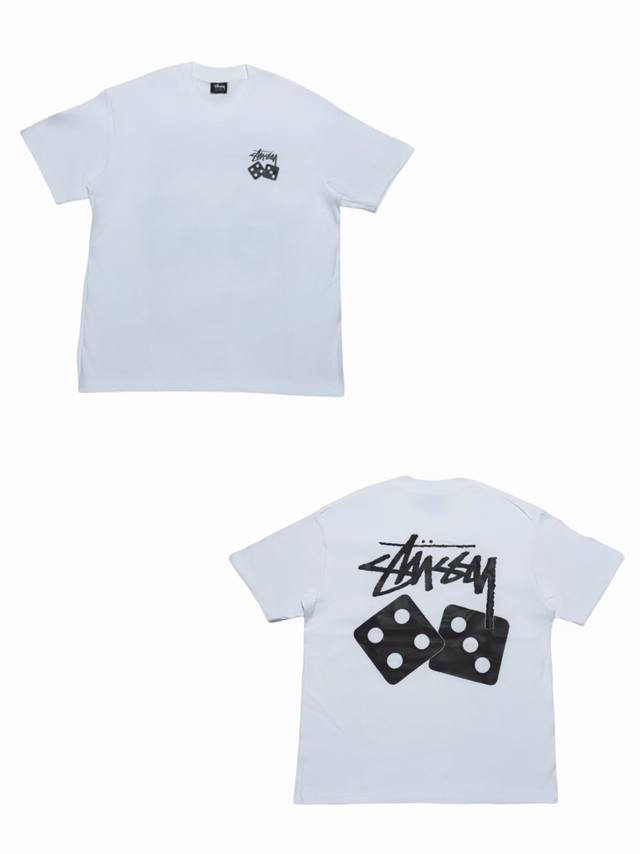 S241# White background Stussy Ss23 dice line printed round neck short-sleeved T-