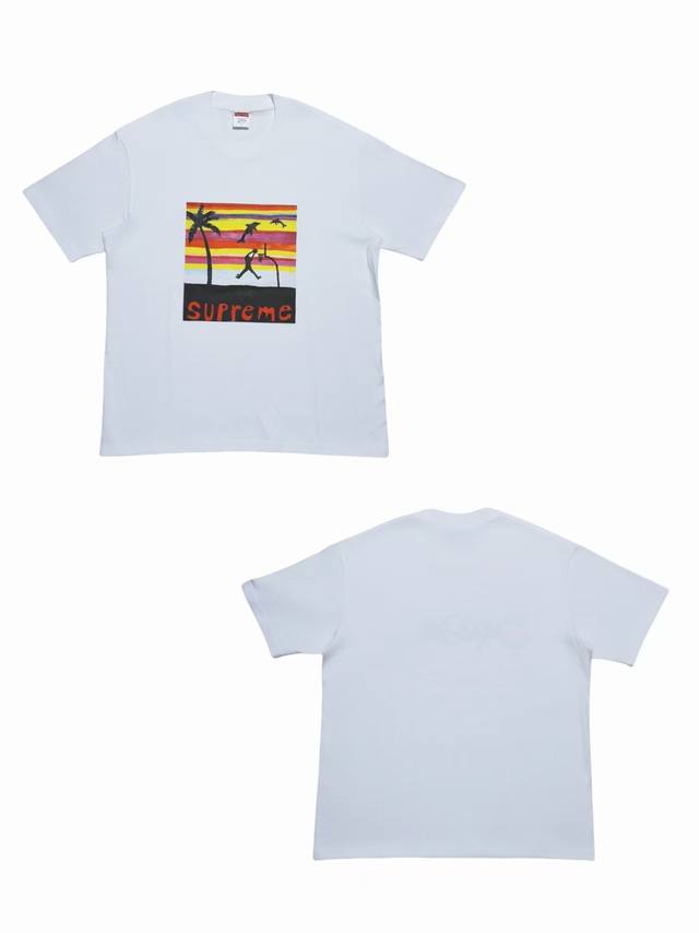 Su107# White background Supreme buttoned blue pattern printed T-shirt short slee