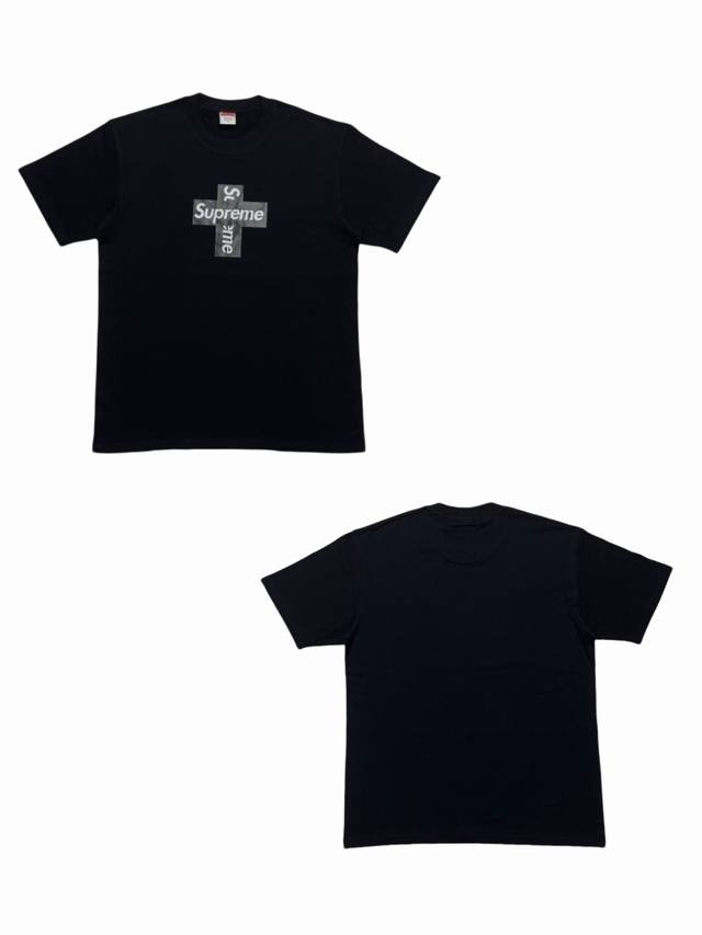 Su114# White background Supreme cross Logot short-sleeved shirt, unisex style us