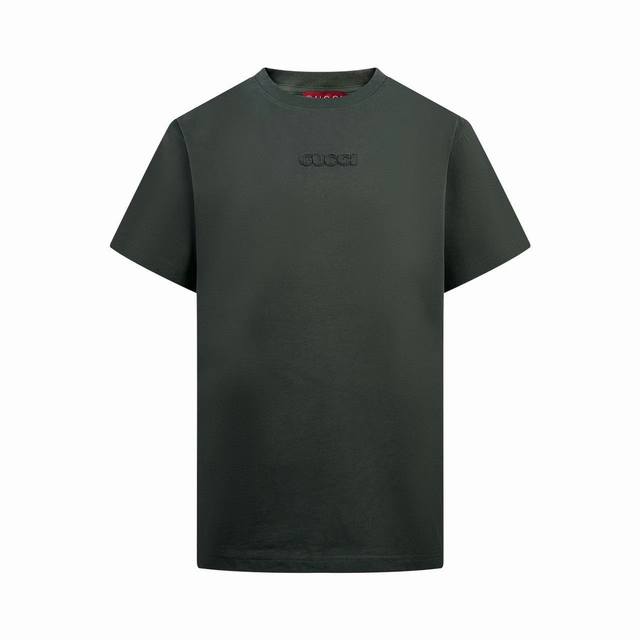Gucci logo embroidered short-sleeved T-shirt Custom-dyed elegant dark green silk