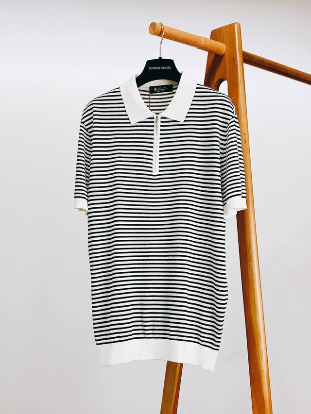 Loropiana L.P2630Ss New Spring/Summer Half-zip Retro Striped Polo Shirt, a rare