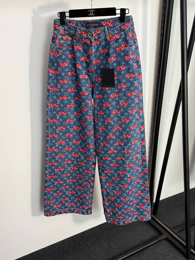 Style No. 20254700 Lv* New monogram logo jacquard cherry print straight-leg den
