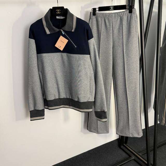 Style No. 20254687 Miumi* new suit, oblique zipper colorblock lapel long-sleeve