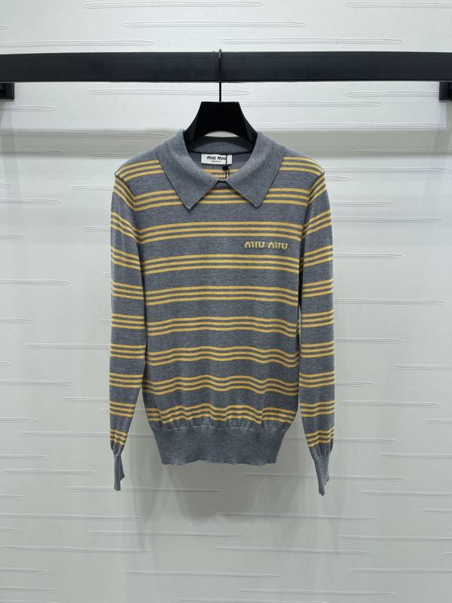 New, original, high-end Miumi* 2025 Early Fall Collection! Striped lapel knitte