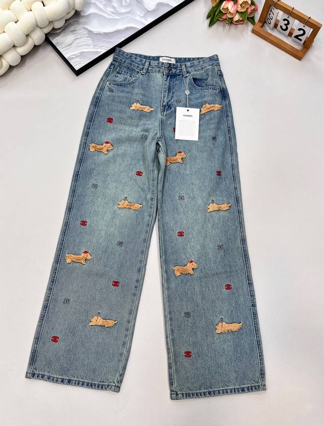 Chanel's new Chanel 3D Puppy Denim Straight-Leg Trousers. These Chanel straight-
