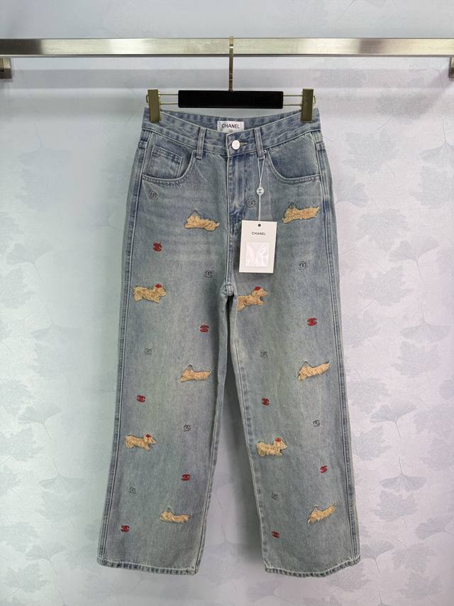 Chane* 2025 Early Fall Collection! Embroidered straight-leg denim trousers! Cust