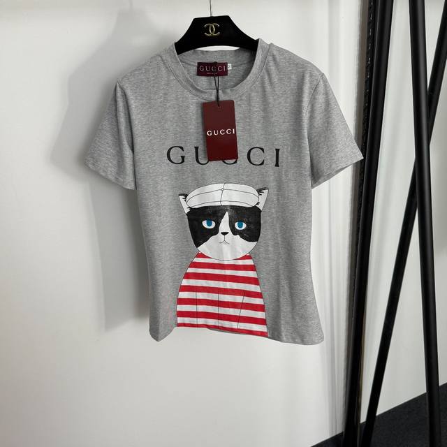 Style No. 20254681 Gucc* new hooded striped cat logo letter print short-sleeved
