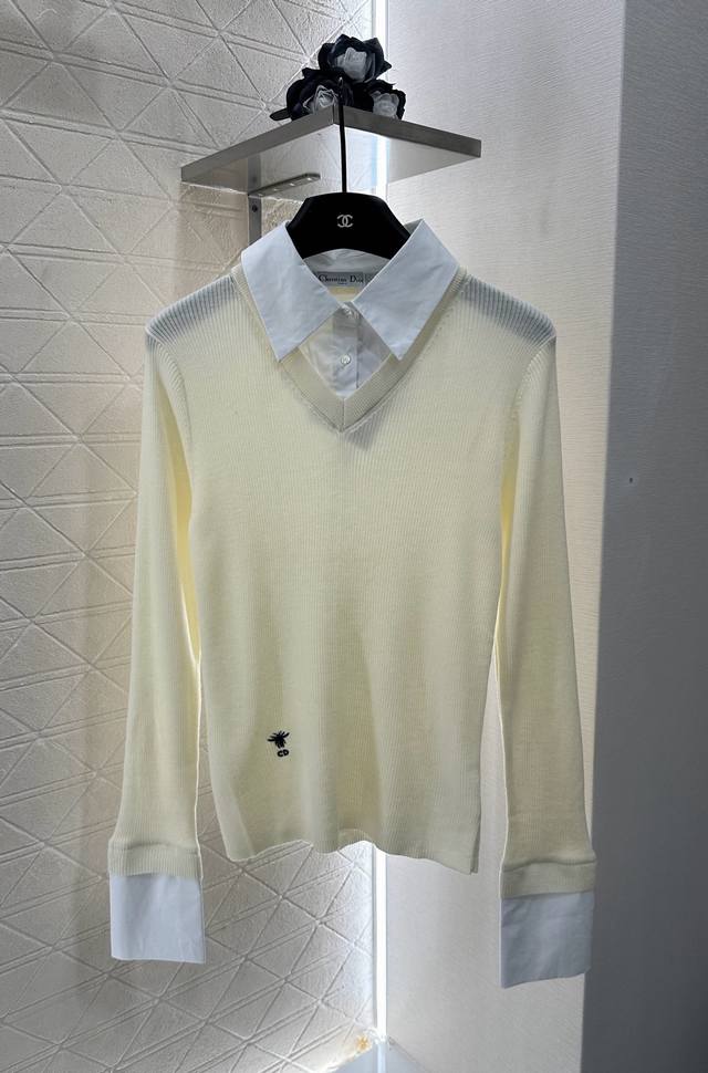 Dio*2025 New Arrivals: Fake Two-Piece Shirt Knit Top. Custom Yb twill cotton kni