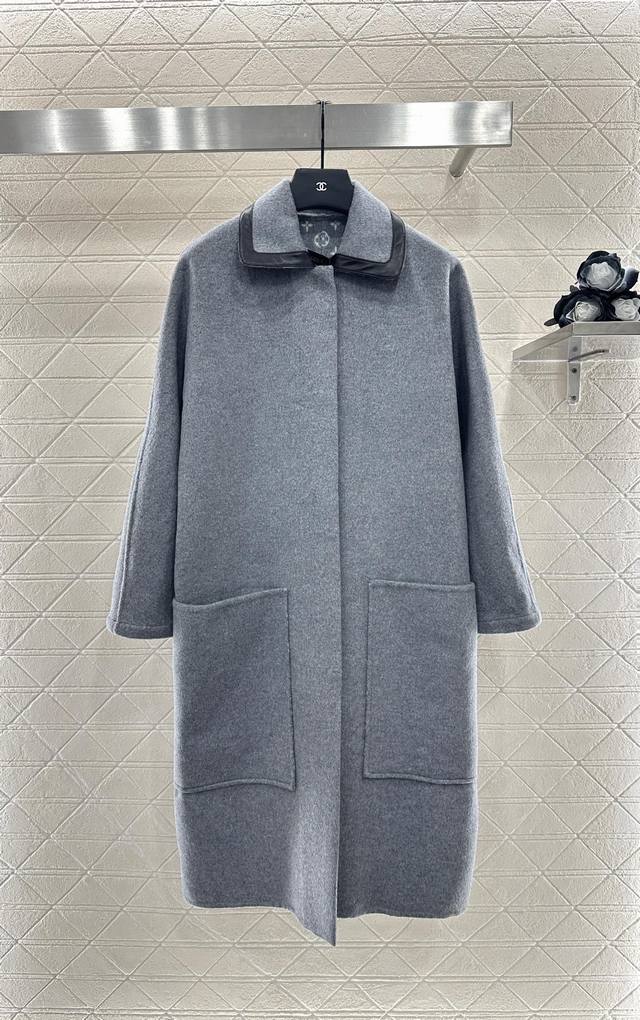 Louis Vuitto*2025 New Arrivals Mid-Length Coat with Leather Lapel and Double-Sid