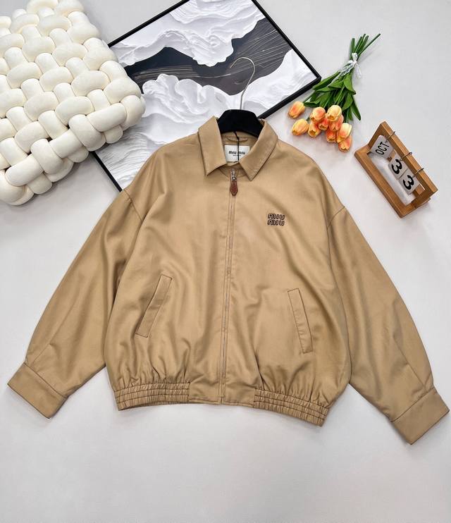 Miumiu2025 new letter embroidered casual flight jacket, customized Yb twill cott