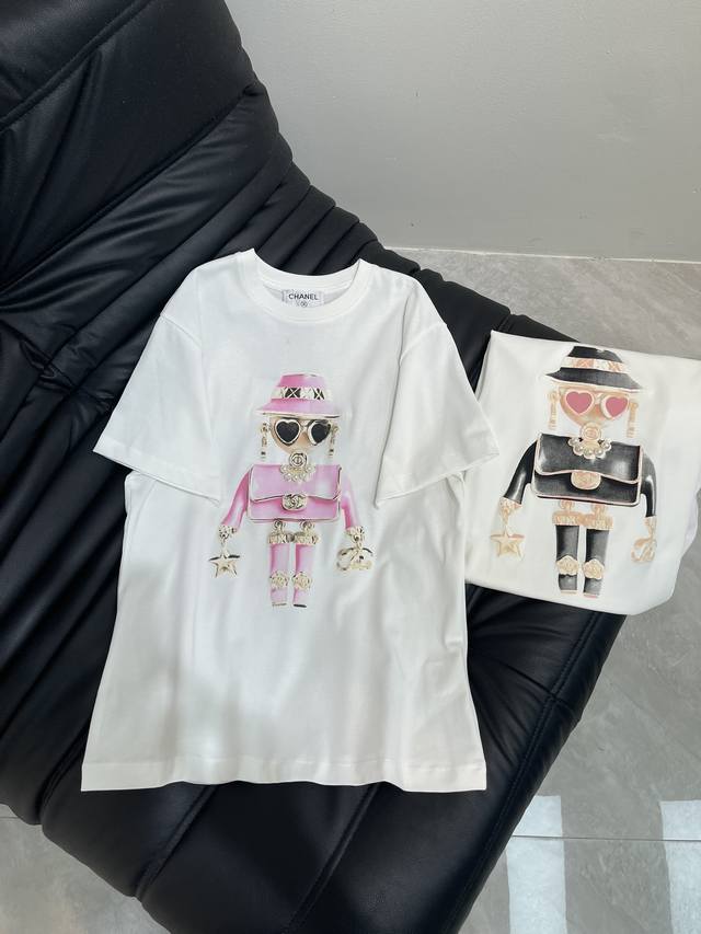 Chane*25 Early Fall new round-neck pearl print short-sleeved T-shirt, custom-mad