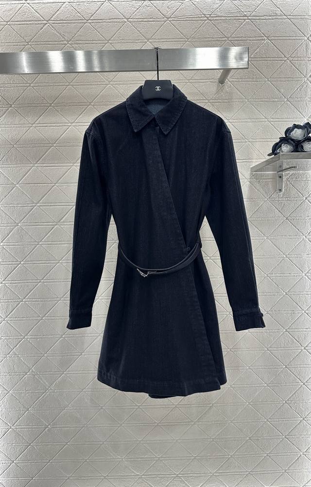 Fend*2025 New Arrivals: Belt Crossover Neck Denim Dress. Custom Yb twill cotton