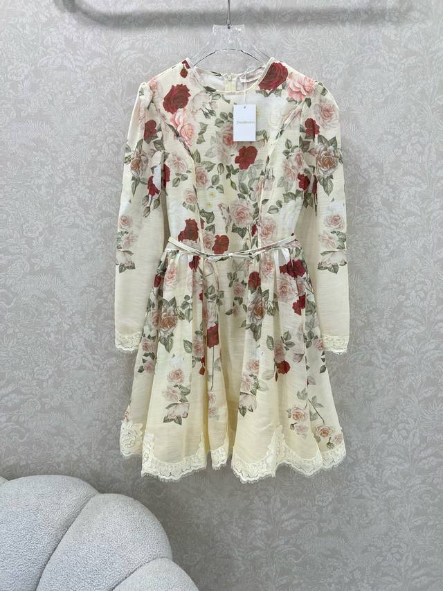 Zimmerman* Zimmerman's new 2025 round-neck rose print long-sleeved waist-cinchin