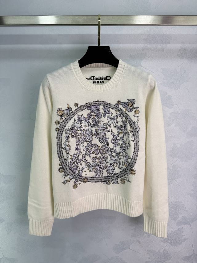 Dio* 2025 new round-neck embroidered pullover sweater, custom-woven from Yb wool