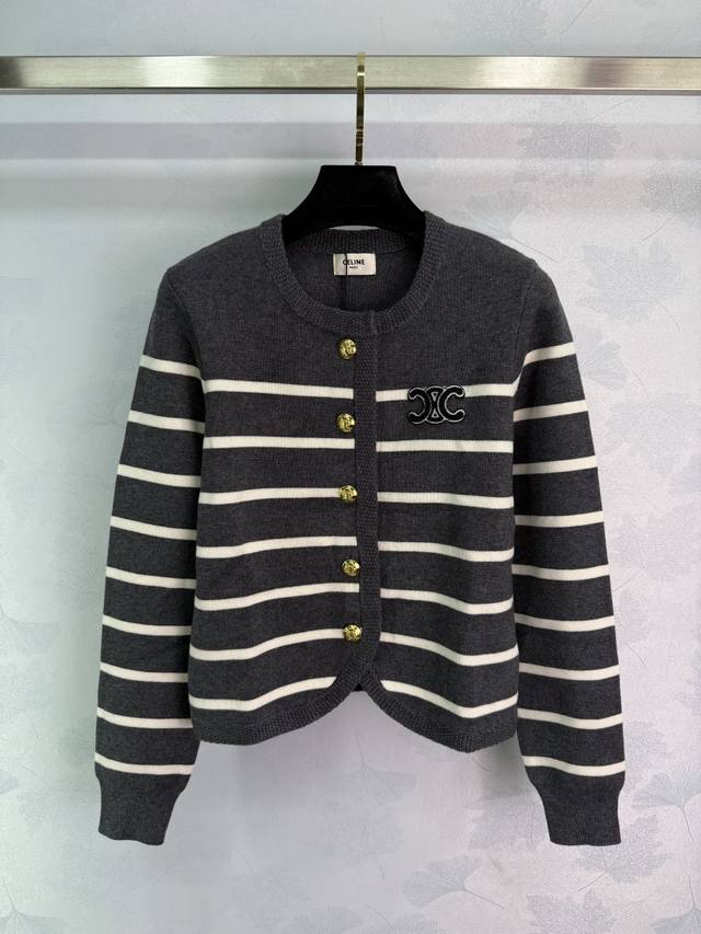 Celin*'s latest 2025 Early Fall collection! A round-neck, striped, knitted long-