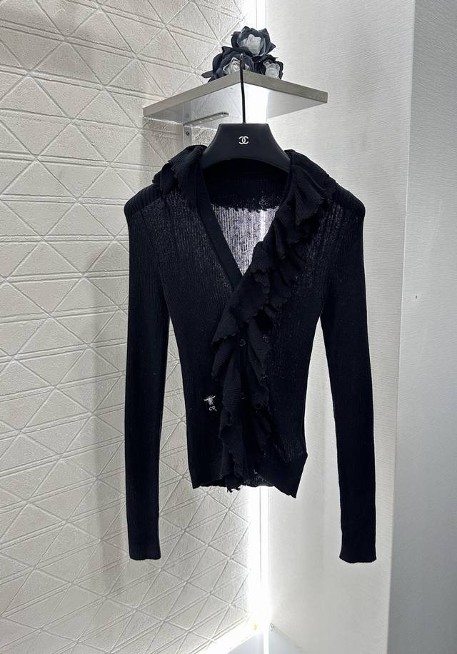 Dio*2025 New Arrival: 3D Lace Lapel Knit Top. Custom Yb silk-cotton yarn, woven