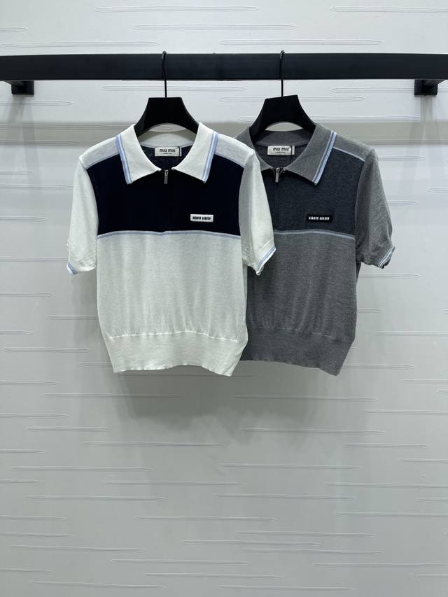 New, original, high-end Miumi* 2025 Early Fall collection! Lapel knit short-sle
