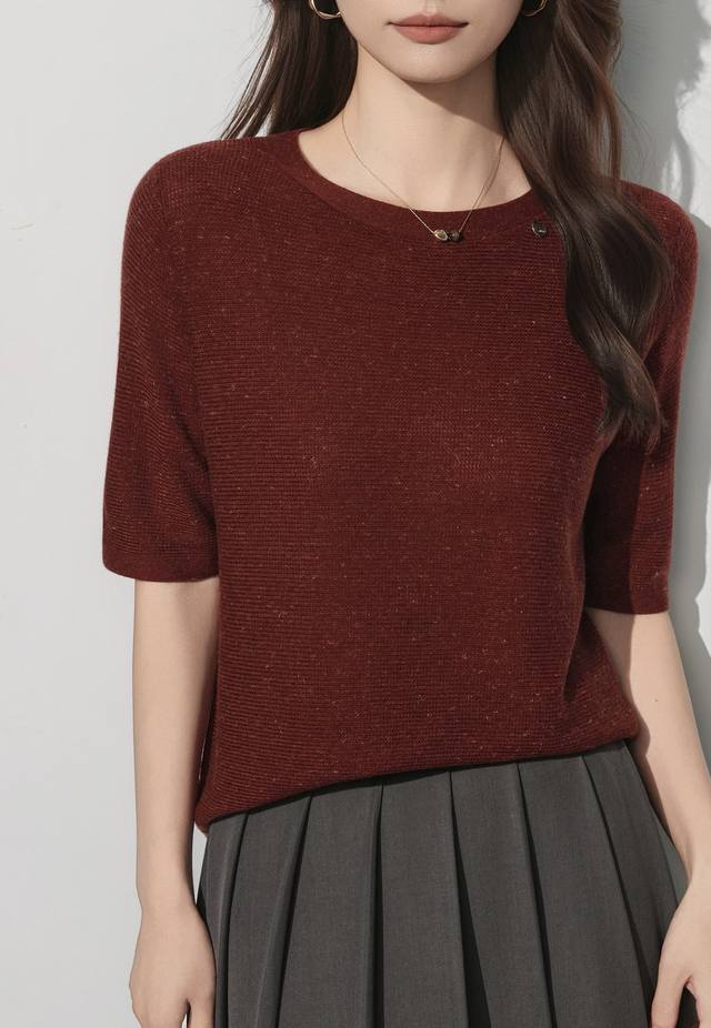 Autumn new linen merino wool round neck mid-sleeve top M-Xl DDD