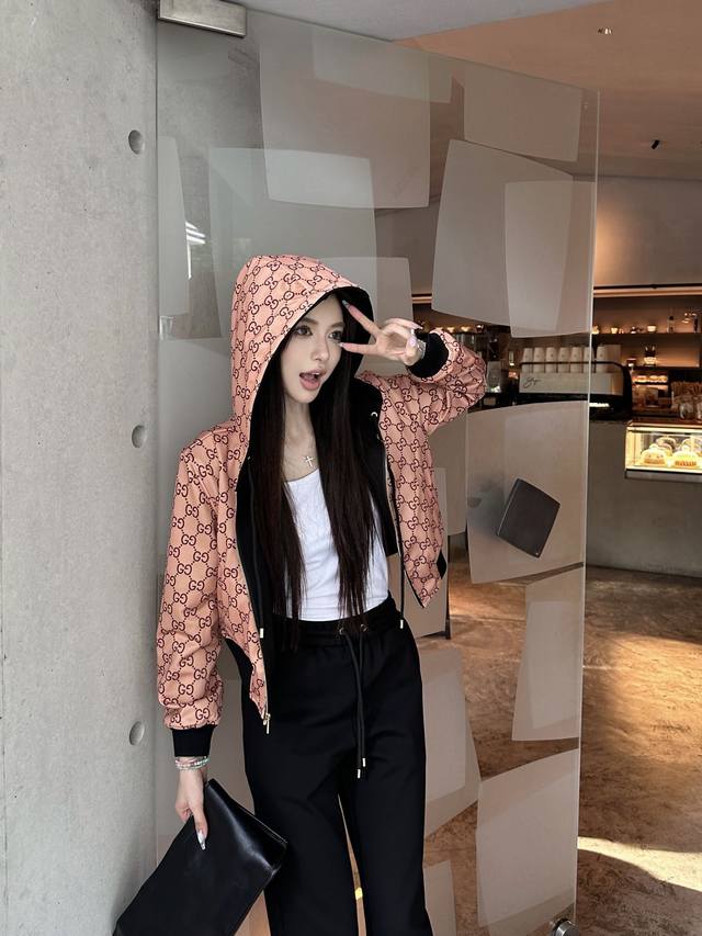D double-sided suit G *Gucc* 25Ss early autumn new hooded jacket casual wide-leg