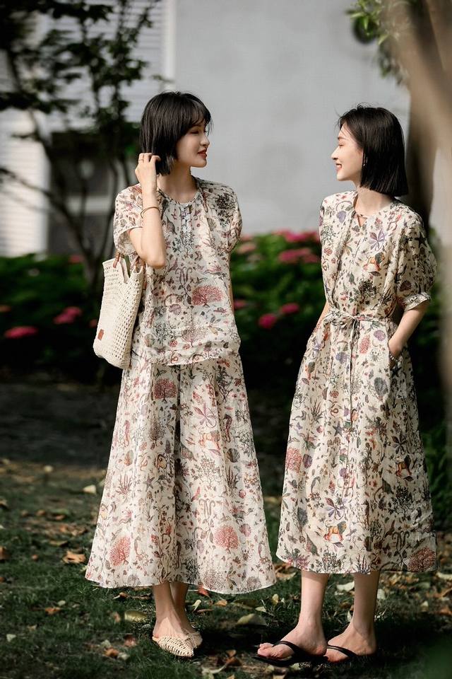 New arrival from the popular collection! Must-see! 100% ramie print set! One-wa