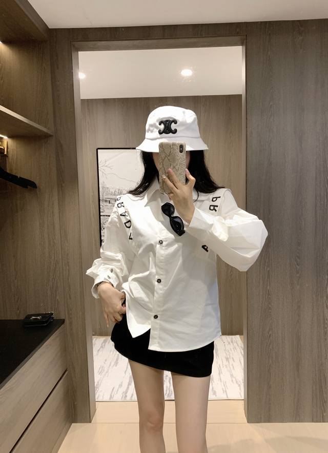 New Prad* letter patchwork shirt ~ exclusive design, patchwork design, the mode