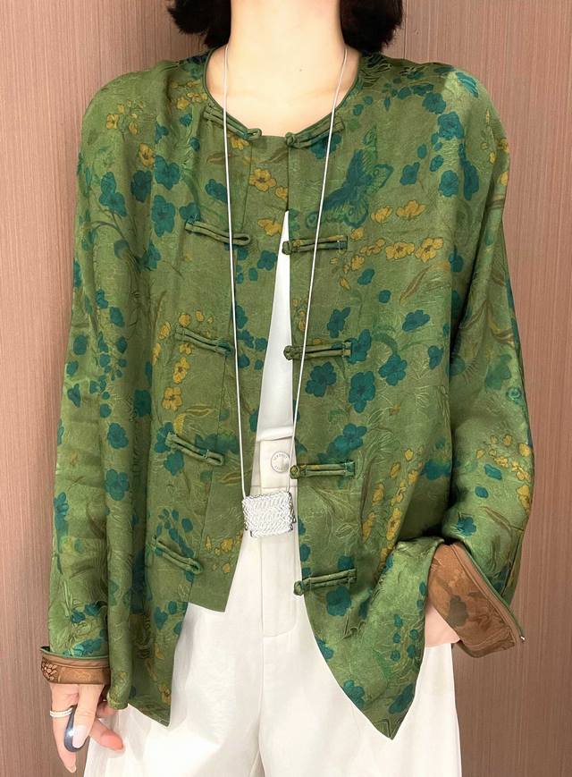Hot new arrivals New Chinese style floral silk shantung yarn top Retro high-end
