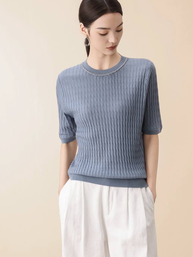 Autumn new 30 wool round neck mid-sleeve top M-Xl DDD