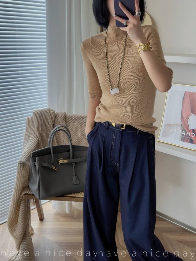Early autumn new ultra-fine wool knitted mid-sleeve bottoming skirt DDD