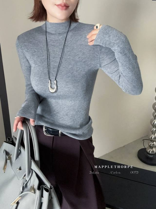 Superfine wool base shirt versatile stretch knit sweater half turtleneck one siz