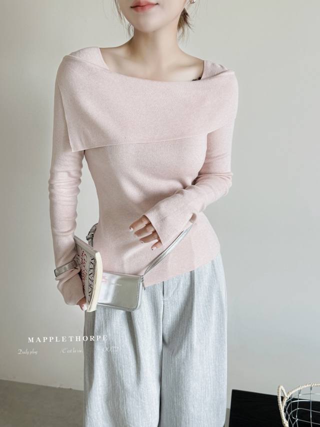 French style one-shoulder bottoming shirt ultra-fine wool knit one size DDD