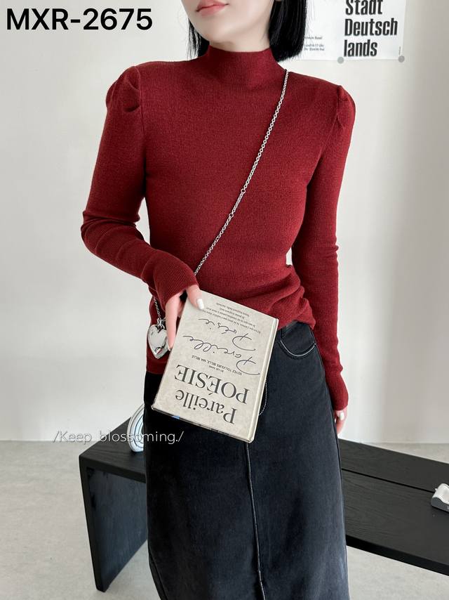 New ultra-fine wool bottoming shirt with puff sleeves, one size DDD